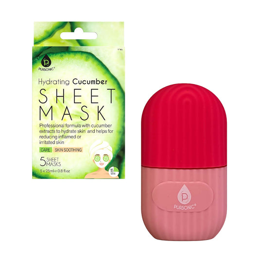 Ice Cube Facial Roller Massager & Hydrating Cucumber Sheet Masks – Your Ultimate Skincare Refresh Kit
