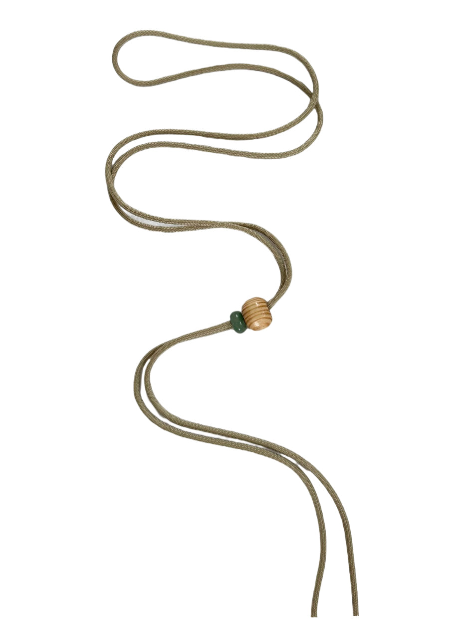 Thin Khaki Cord Lanyard with Wood & Jade Bead