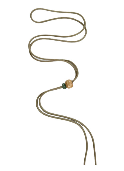 Thin Khaki Cord Lanyard with Wood & Jade Bead