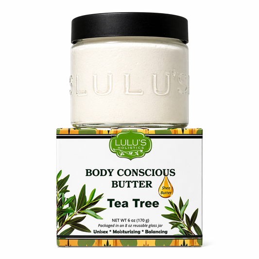 Manteca corporal consciente del árbol de té para pieles con tendencia al acné