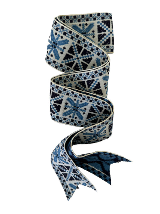 Vintage Embroidered Blue & White Cross-Stitch Ribbon - Short