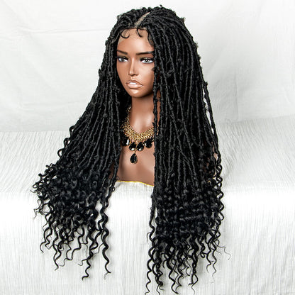 JBEXTENSION 35 Inches Full Double Lace Front Knotless Braided Wigs for Women Locs Braid Wig With Baby Hair Synthetic Lace Frontal Braid Wigs ABEBA
