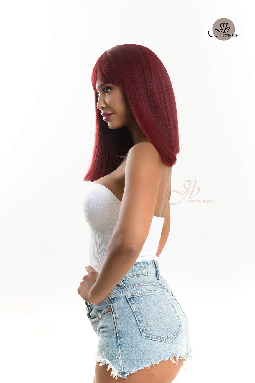 JBEXTENSION 14 Inches Red Color Straight Wig With Bangs NATALE
