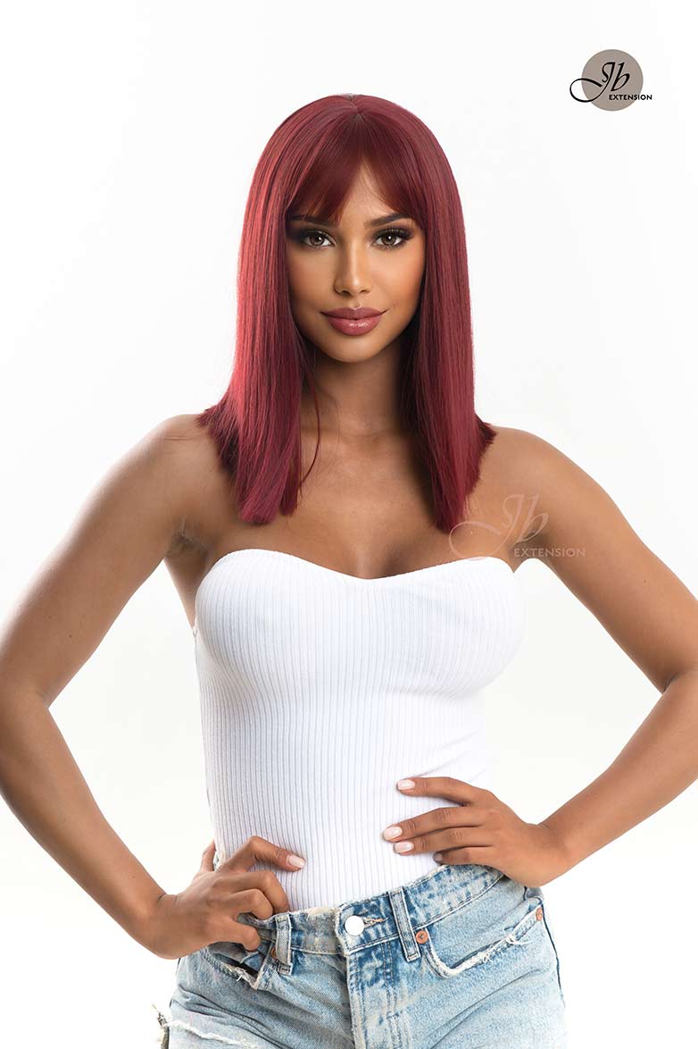JBEXTENSION 14 Inches Red Color Straight Wig With Bangs NATALE