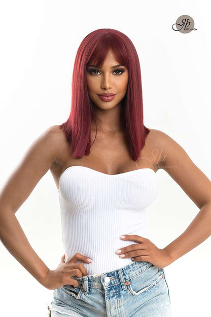 JBEXTENSION 14 Inches Red Color Straight Wig With Bangs NATALE