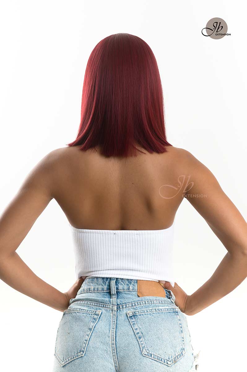 JBEXTENSION 14 Inches Red Color Straight Wig With Bangs NATALE