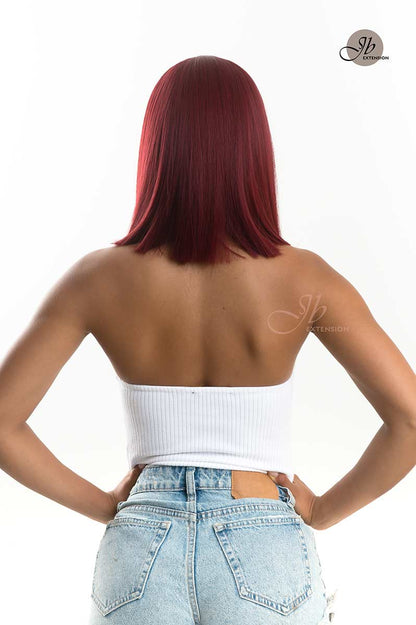 JBEXTENSION 14 Inches Red Color Straight Wig With Bangs NATALE