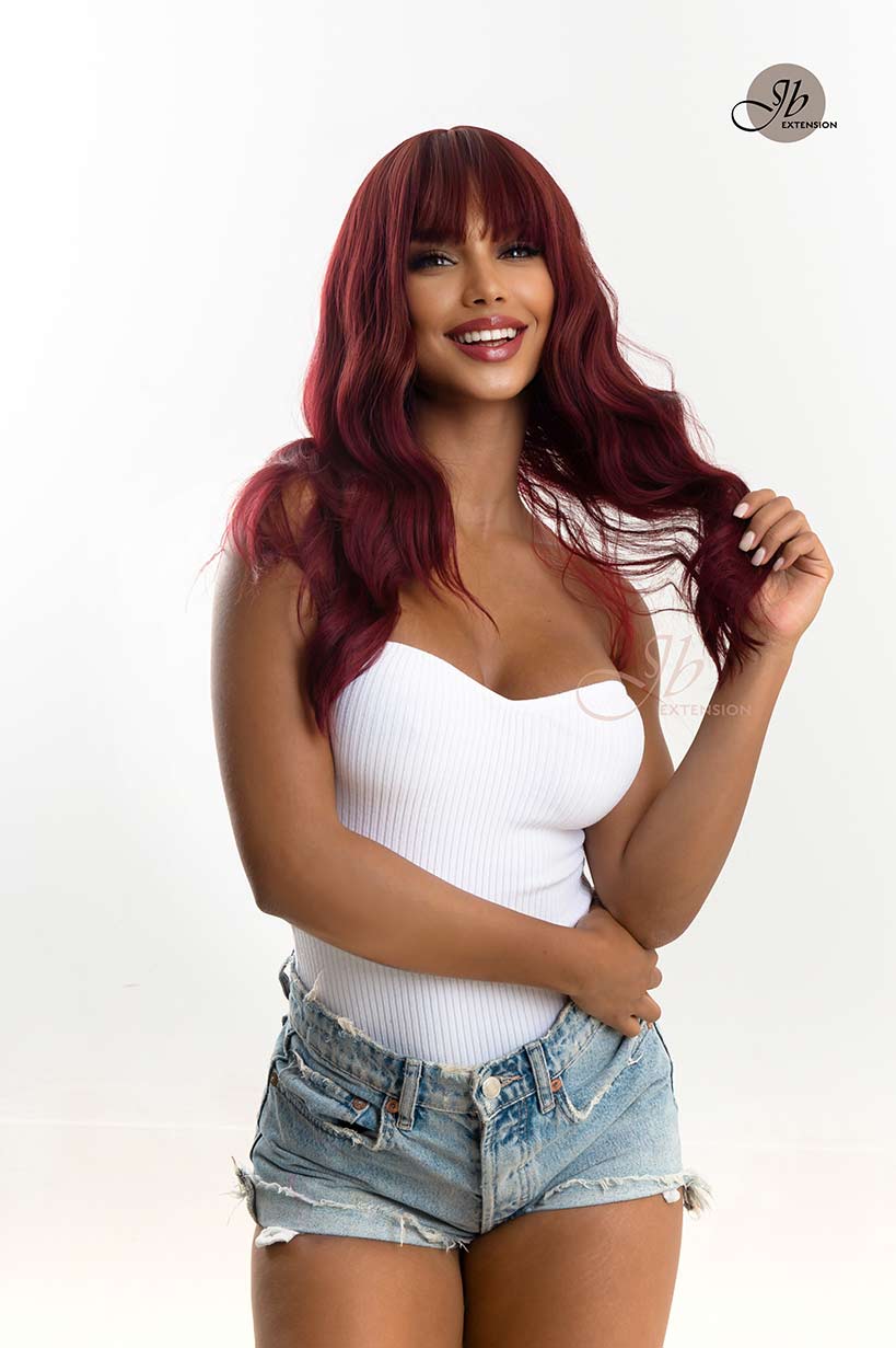 JBEXTENSION 22 Inches Red Body Wave Wig With Bangs ANITA