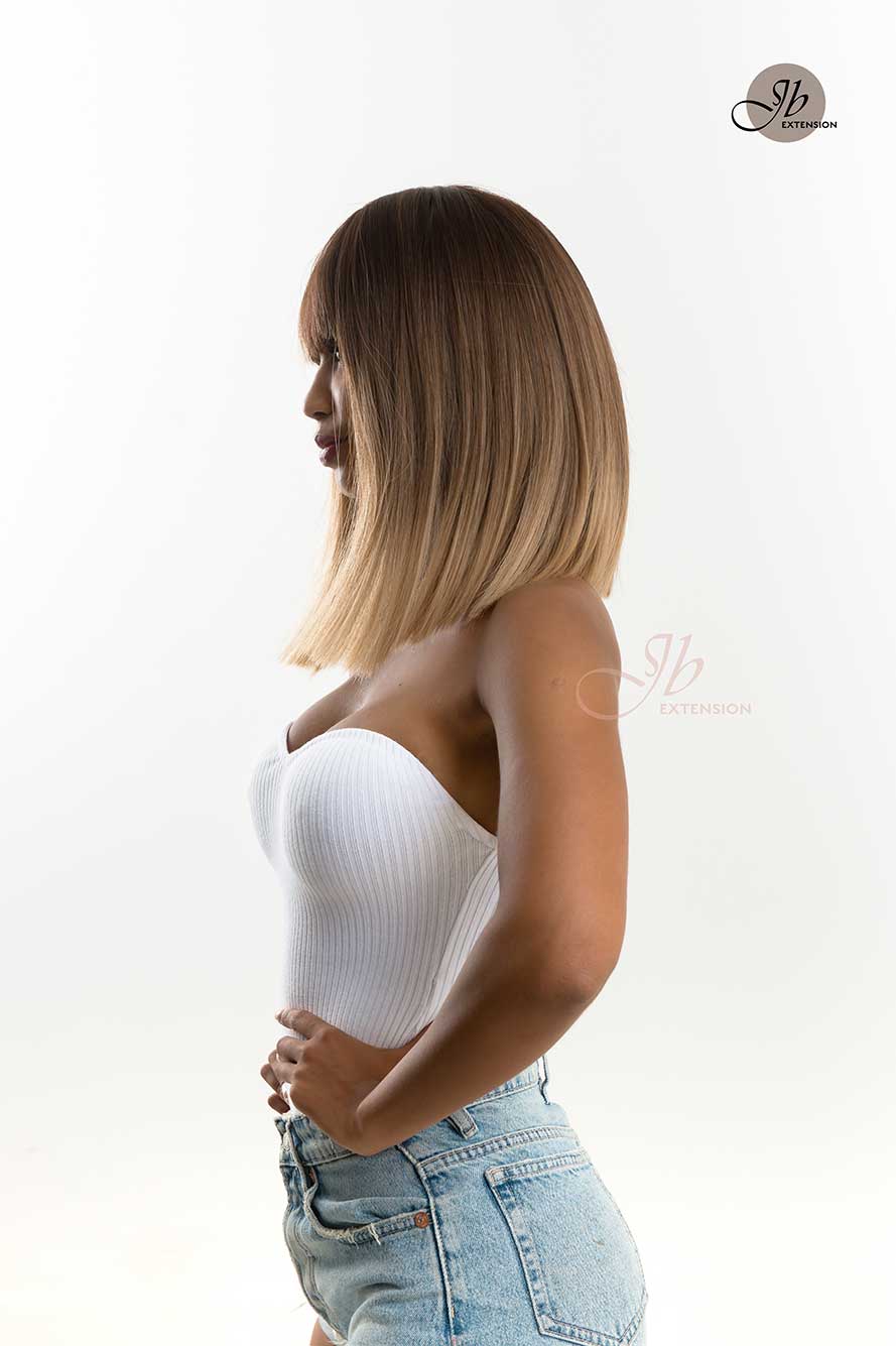 JBEXTENSION 14 Inches Straight Black Root with Brown Hair Ombre Wig JESSY