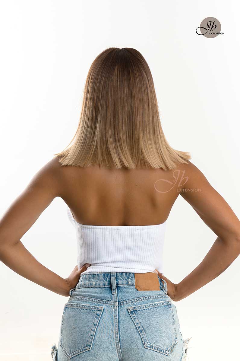 JBEXTENSION 14 Inches Straight Black Root with Brown Hair Ombre Wig JESSY