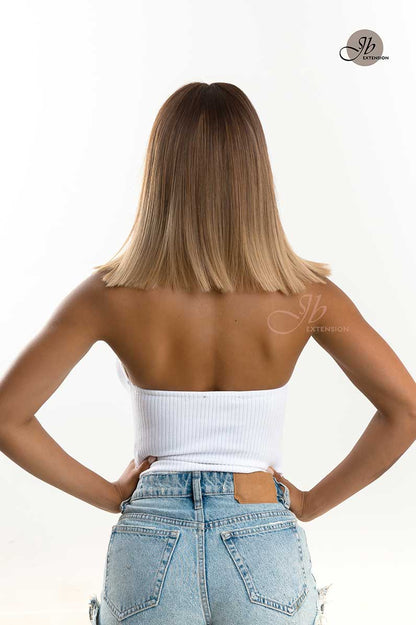 JBEXTENSION 14 Inches Straight Black Root with Brown Hair Ombre Wig JESSY