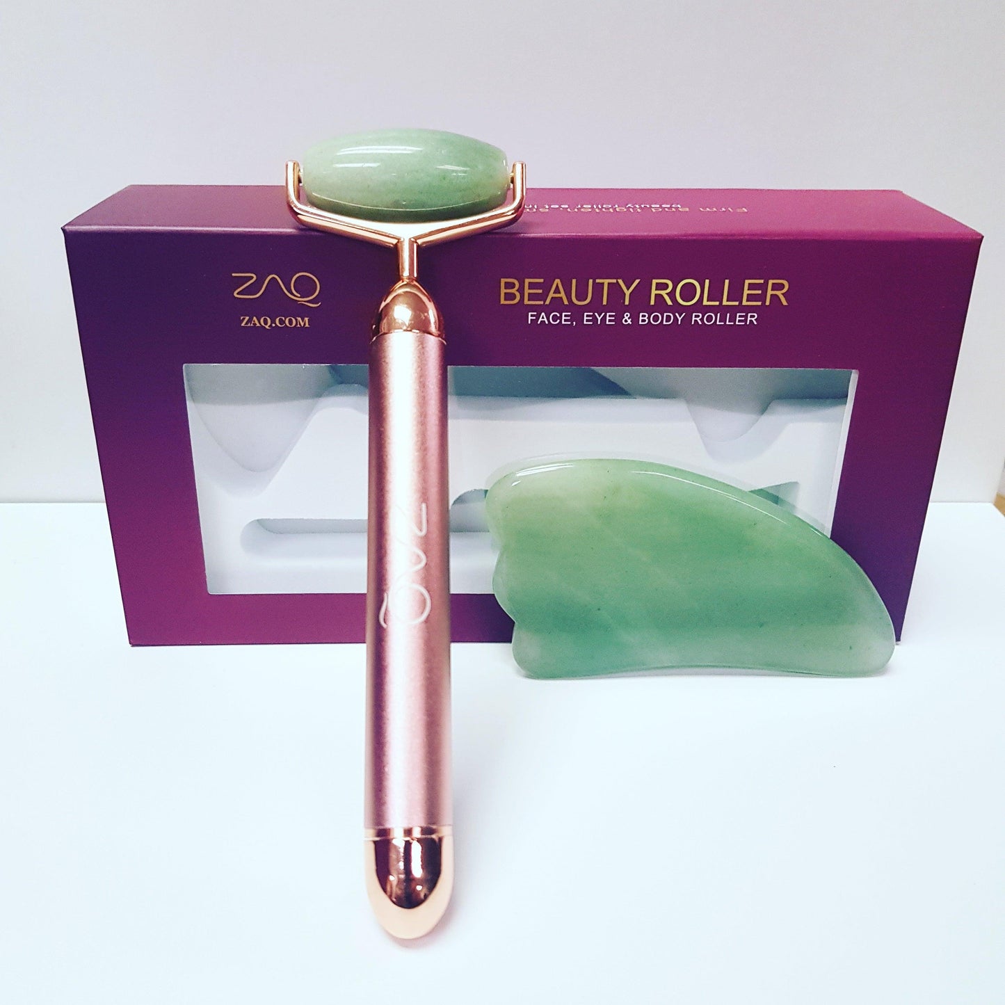 ZAQ Roll-On Jade W-Sonic Vibrating Face Roller + Gua Sha Set