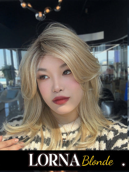 [PRE-ORDER] JBEXTENSION 18 Inches Blonde Curly Women Fashion Full Machine Wig With Bangs LORNA【PLUS PERMATEASE】【BENDY EAR TABS】