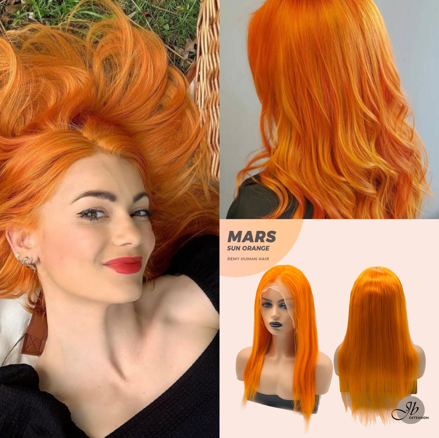 JBEXTENSION Real Human Hair 18 inches 13X5 Lakefront Free Parting 150 Density MARS ( Sun orange )