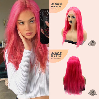 JBEXTENSION Real Human Hair 18 inches 13X5 Lakefront Free Parting 150 Density MARS ( Hot pink )