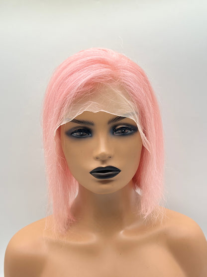 JBEXTENSION 10 Inches Real Human Hair 13x4 Bob Cut Pink Wig NICIK