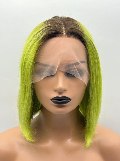 JBEXTENSION 12 Inches Bob Cut Frontlace Real Huaman Hair Crazy Color Wig PANDORA-LIME