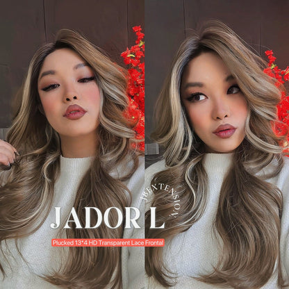 Silvia Highly Recommended- 24 Inches Mix Brown Curly Lace Front Wig.Pre Plucked 13*4 HD Transparent Lace Frontal Handmade Futura Fiber Swiss Lace Synthetic Fiber Pre-Cut Lace Glueless Wig JADOR L