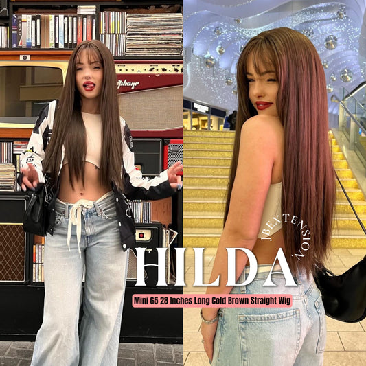 Get this look with our 28 Inches Long Cold Brown Straight Mini G5 Wig With Bangs HILDA