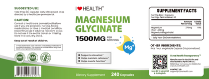 Magnesium Glycinate  – 240 Capsules – High Absorption Magnesium Supplement  – Gentle on Stomach – Made in USA