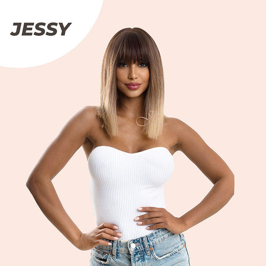 JBEXTENSION 14 Inches Straight Black Root with Brown Hair Ombre Wig JESSY
