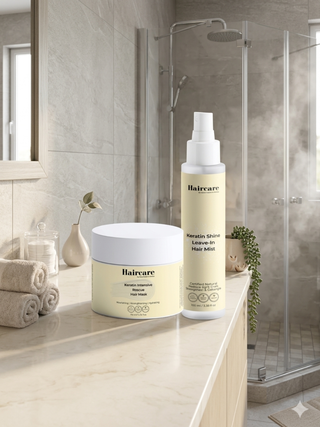 Keratin Light Haircare Bundle — daily no-rinse shine + weekly deep repair