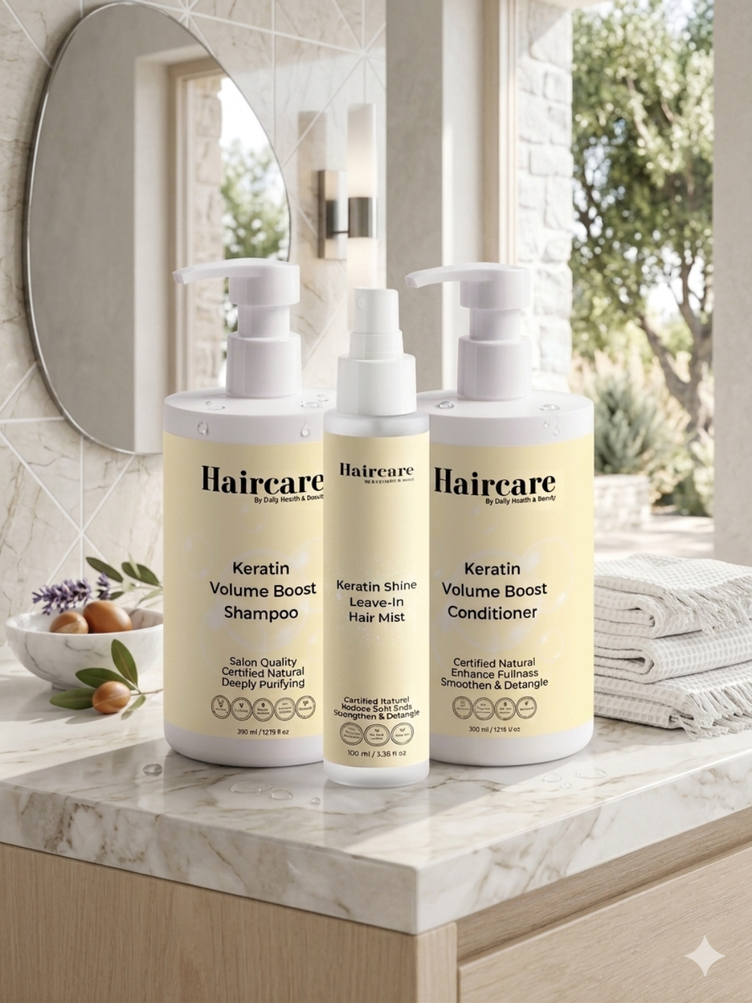Keratin Volume Boost 3-Product System — shampoo, conditioner & leave-in mist — COSMOS Natural certified