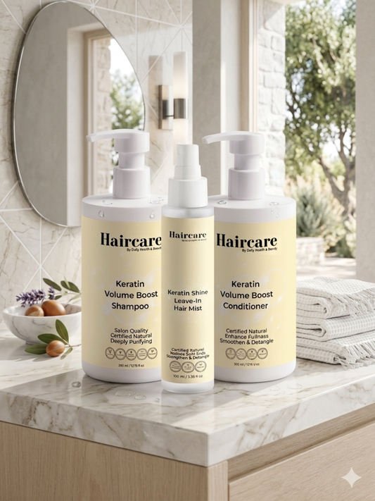 Keratin Volume Boost 3-Product System — shampoo, conditioner & leave-in mist — COSMOS Natural certified