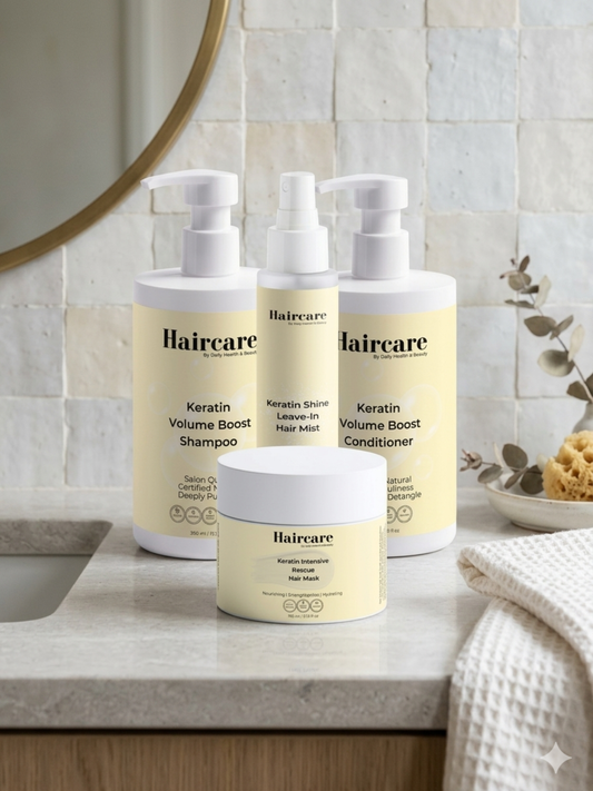Keratin Complete Haircare Bundle — 4-product COSMOS Natural system: shampoo, conditioner, mist & mask