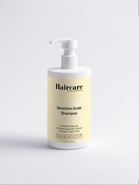 Sensitive Scalp Shampoo 400ml bottle — certified natural, vegan, nut-free — Daily Health & Beauty