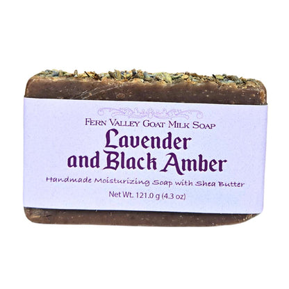 Jabón artesanal de leche de cabra | Hidratante de lavanda y ámbar negro