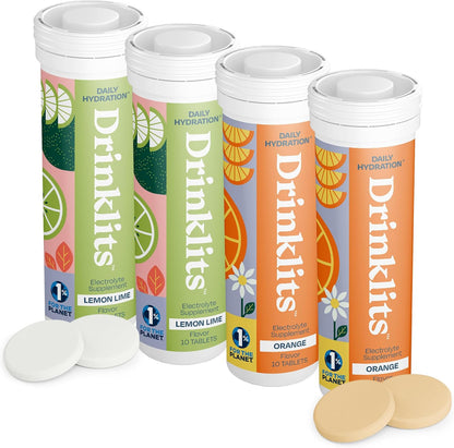 Lemon-Lime & Orange Electrolyte Tablets | Citrus Sports Hydration Combo Pack - 4 Tubes | 40 Servings