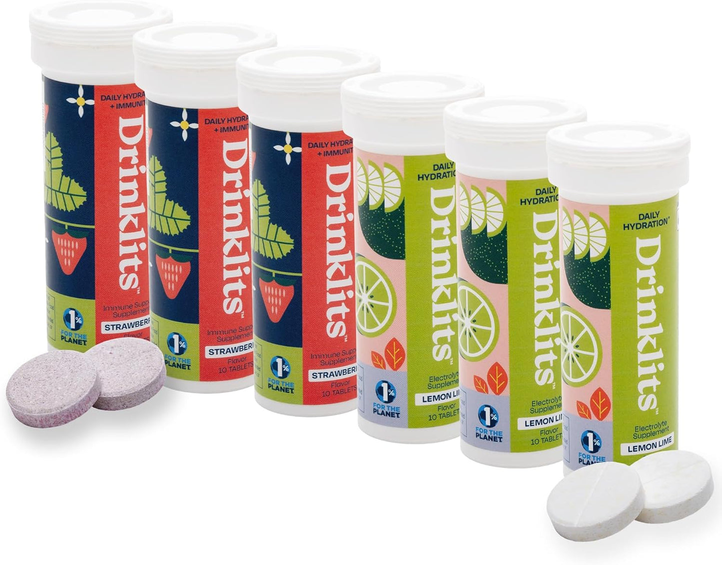 Lemon-Lime Hydration Mix & Strawberry Daily Immune Support - 6 Tubes | 60 Servings