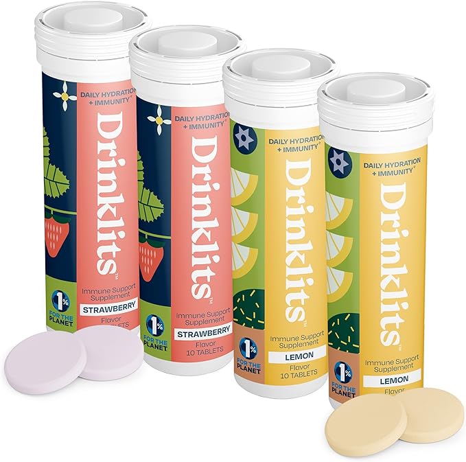 Strawberry & Lemon Flavored Hydration Immunity Tablets - 4 Tubes | 40 Servings