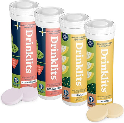 Strawberry & Lemon Flavored Hydration Immunity Tablets - 4 Tubes | 40 Servings