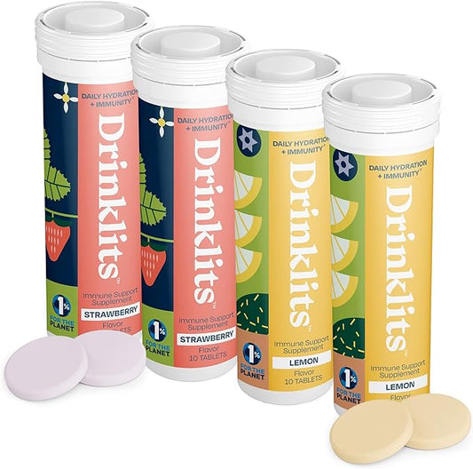 Strawberry & Lemon Flavored Hydration Immunity Tablets - 4 Tubes | 40 Servings