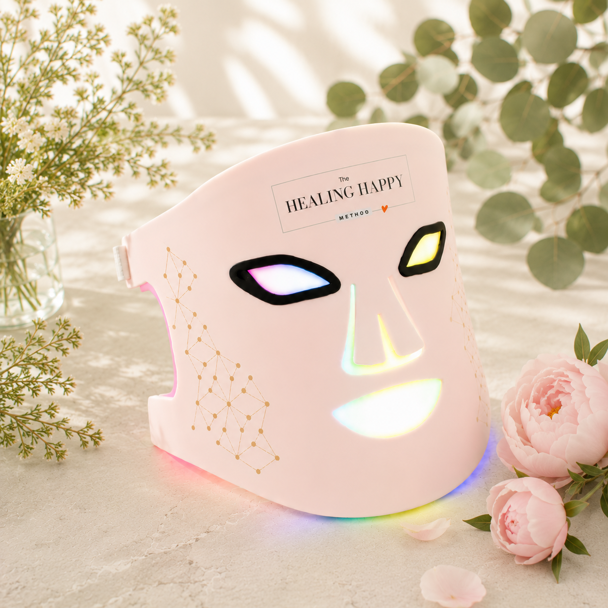 Máscara facial LED rejuvenecedora para el cuidado de la piel con 216 chips de luz y 7 colores
