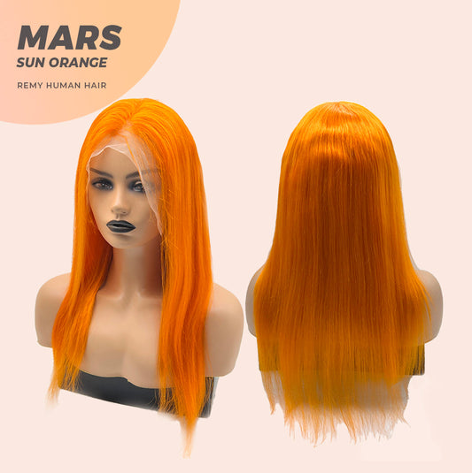 JBEXTENSION Real Human Hair 18 inches 13X5 Lakefront Free Parting 150 Density MARS ( Sun orange )