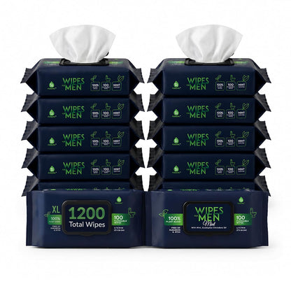 12 Pack of Flushable Man Wipes (1200 Mint Scented Wipes)