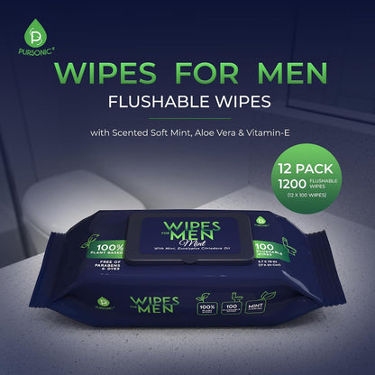 12 Pack of Flushable Man Wipes (1200 Mint Scented Wipes)