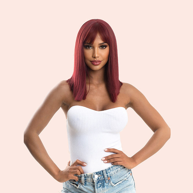 JBEXTENSION 14 Inches Red Color Straight Wig With Bangs NATALE