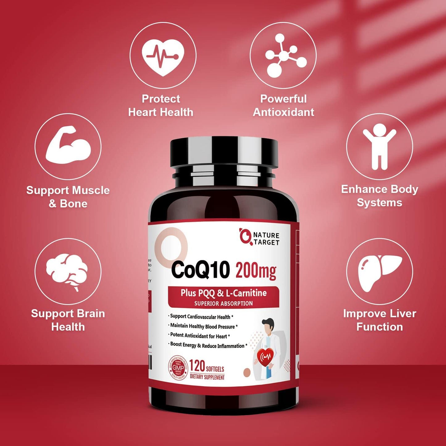 CoQ10 + PQQ + L-Carnitine, 200mg, 120 Softgels