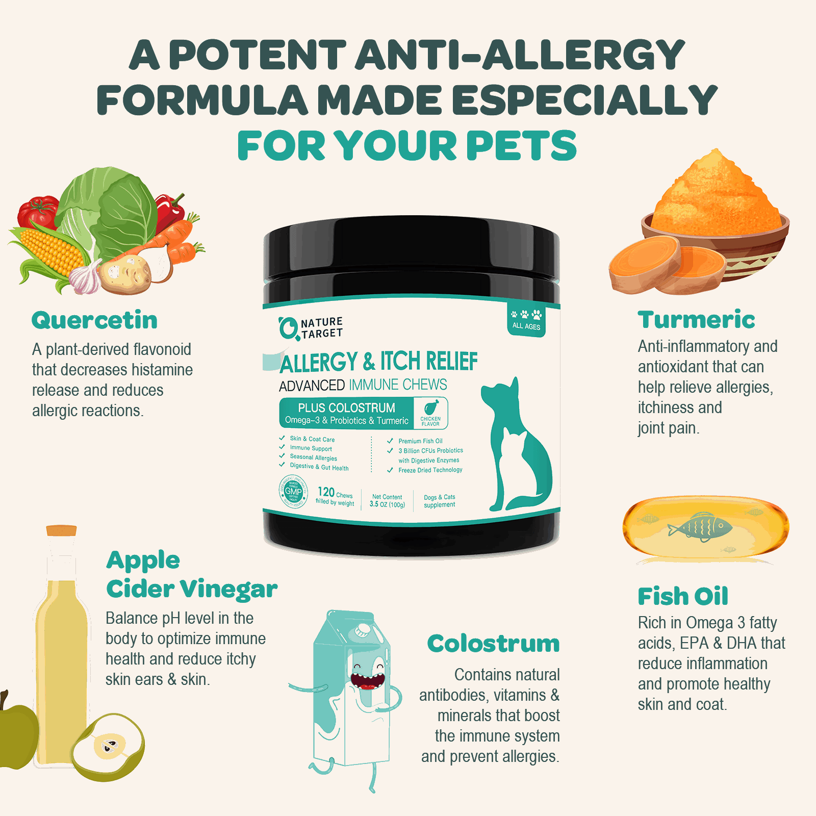 Dogs & Cats Allergy Relief Chews, 3 Billion CFUs