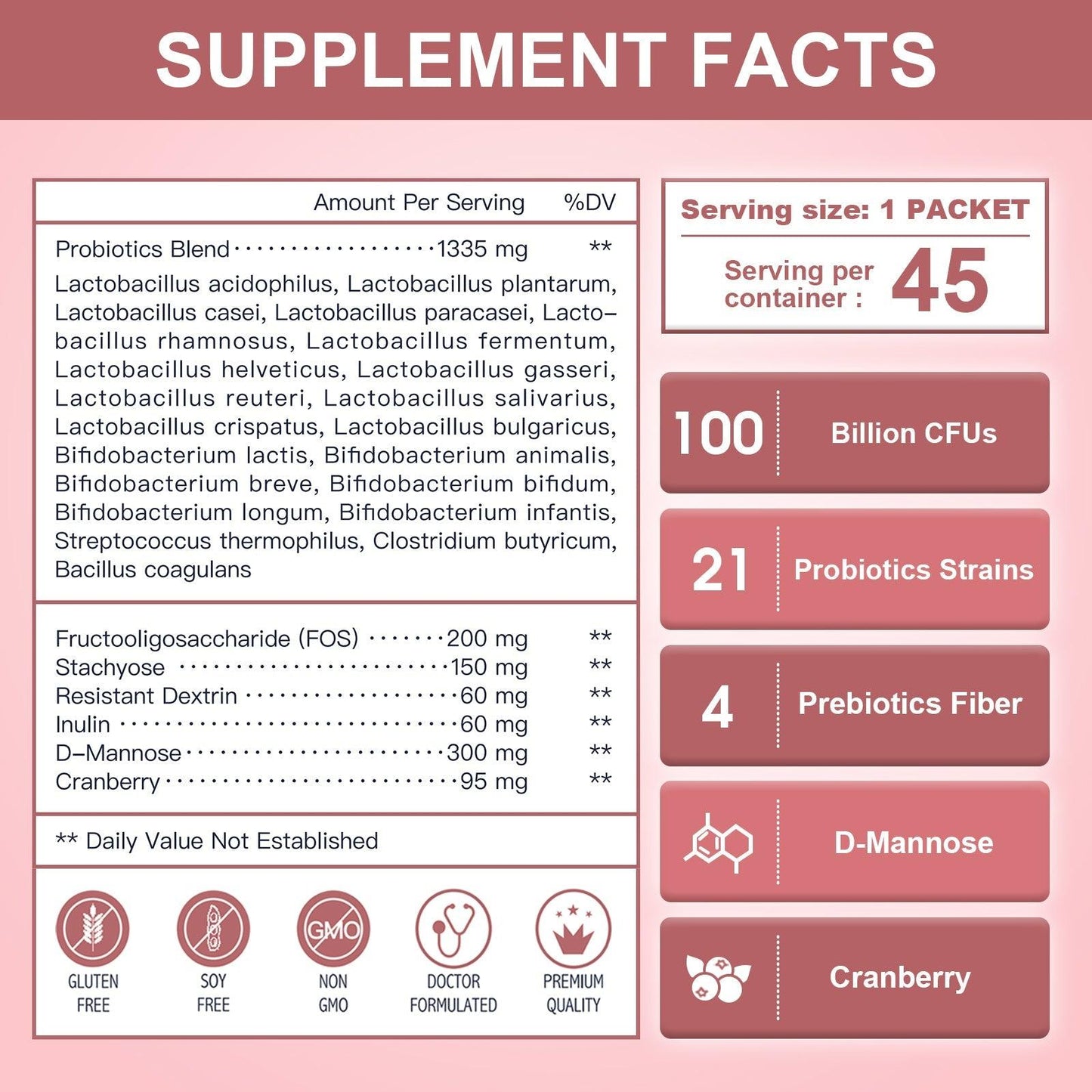 4-in-1 Probiotics, 100 Billion CFUs, 45 Packs