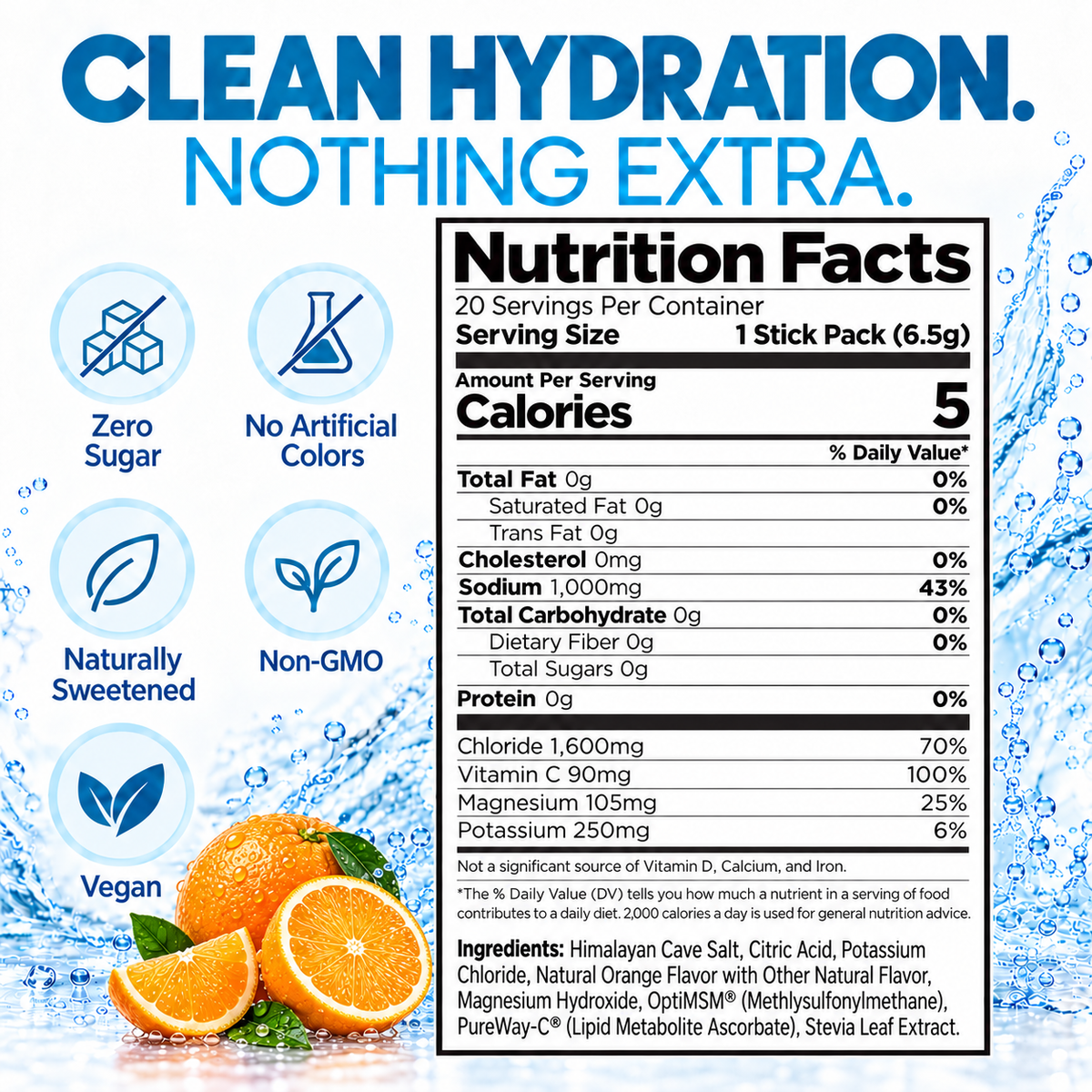 H2O ELECTROLYTES™ - Orange | Zero Sugar Electrolyte Powder