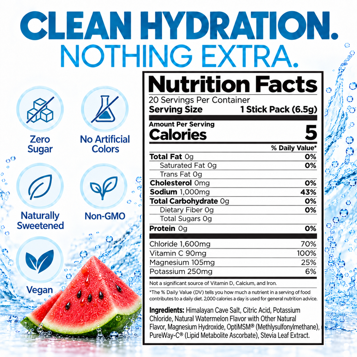 H2O ELECTROLYTES™ - Watermelon | Zero Sugar Electrolyte Powder