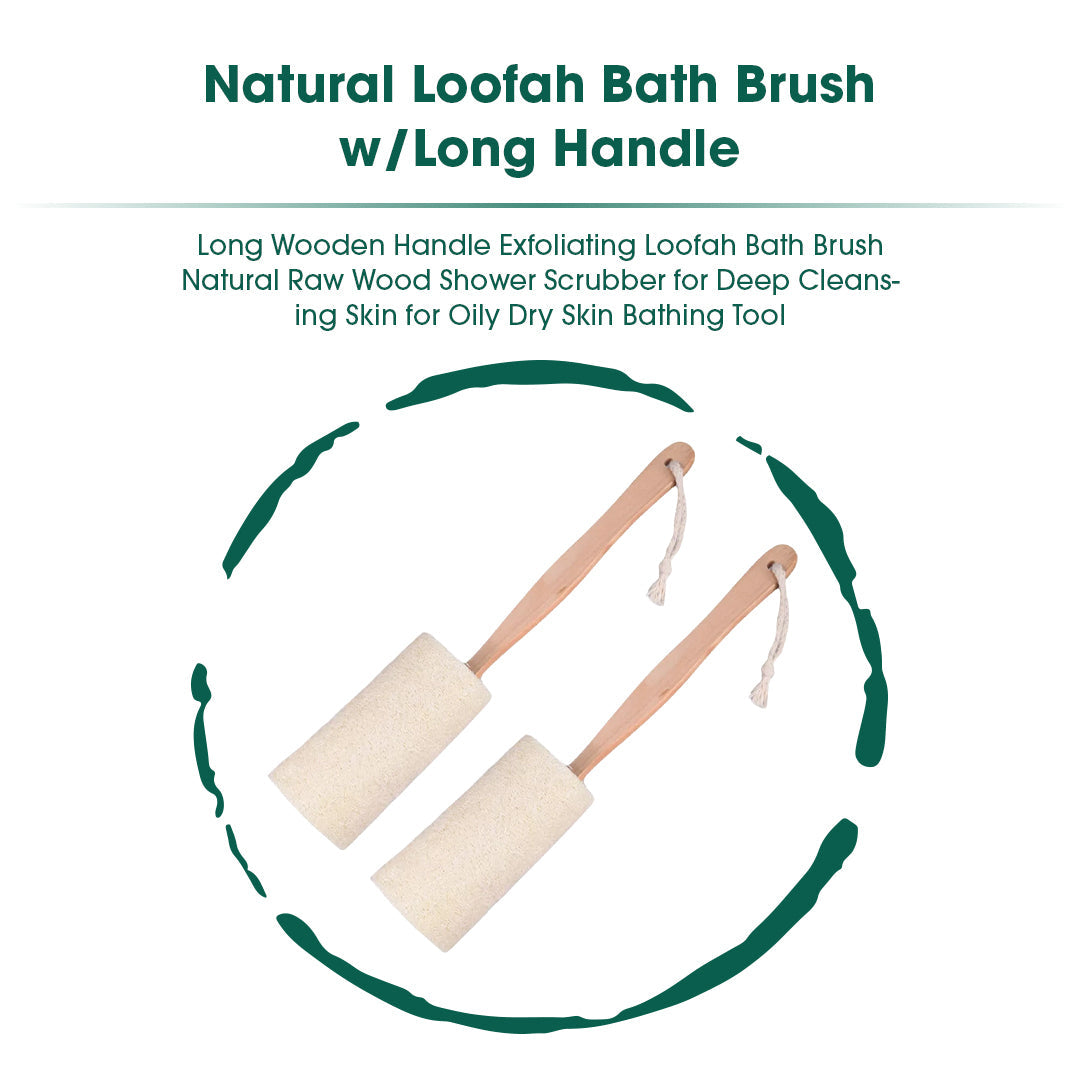 Cepillo de baño de lufa natural con mango largo.