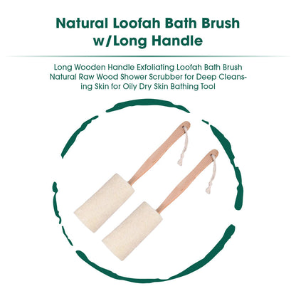 Cepillo de baño de lufa natural con mango largo.