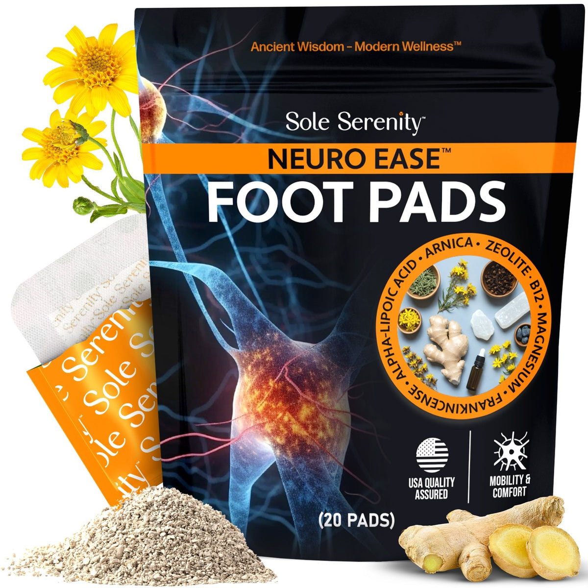 Sole Serenity 2-in-1 Detox Foot Pads - Zeolite, Ginger, Wormwood