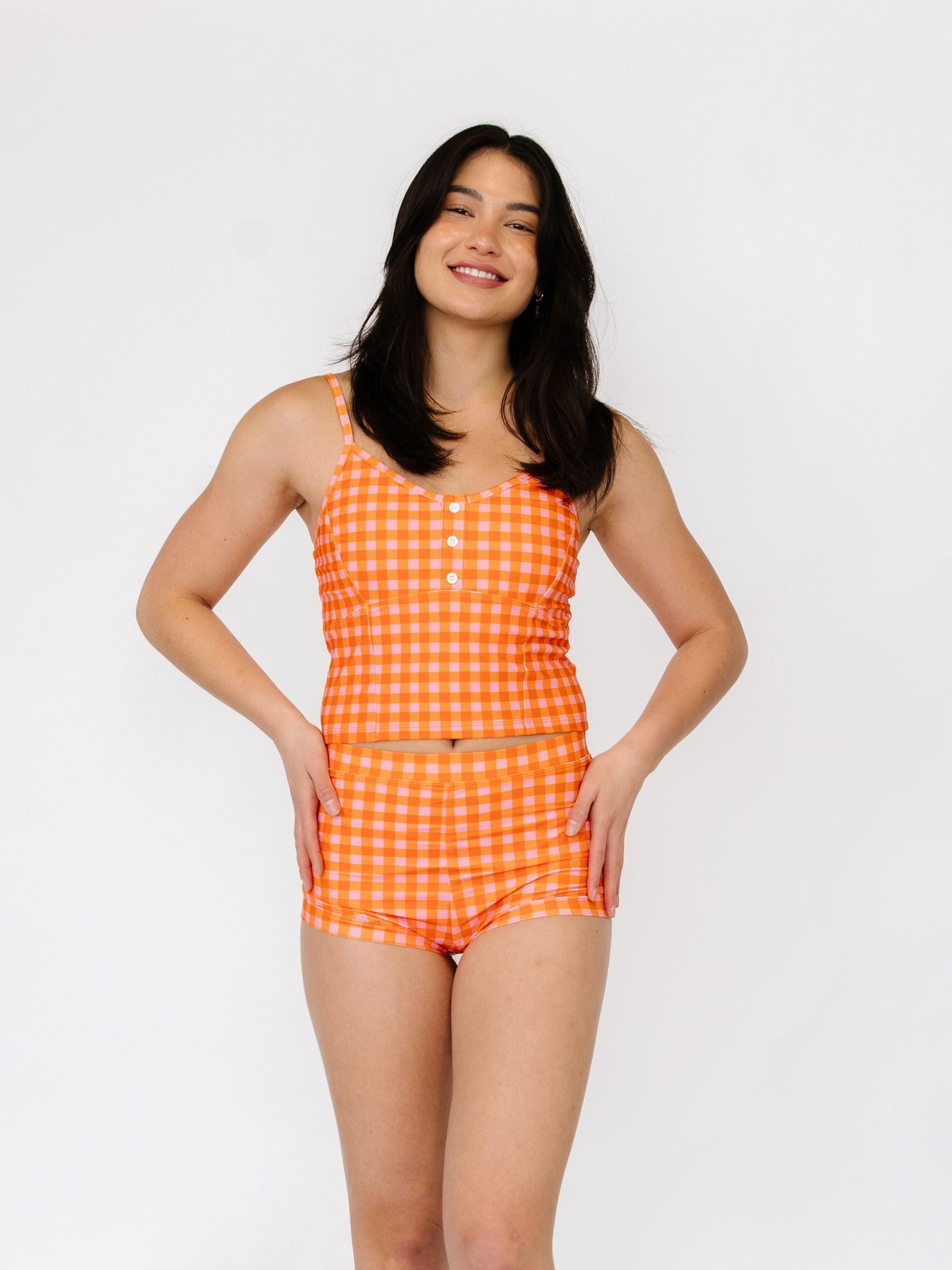 Orange Gingham Retro Boy Short